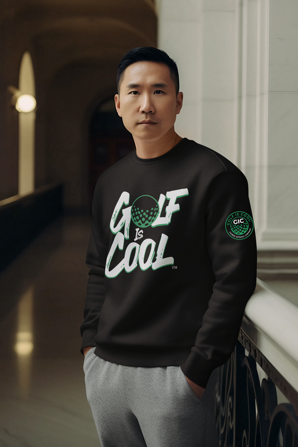 Golf is Cool Black/Green Logo Crewneck