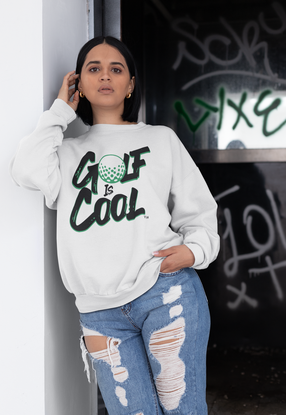 Golf is Cool Black/Green Logo Crewneck