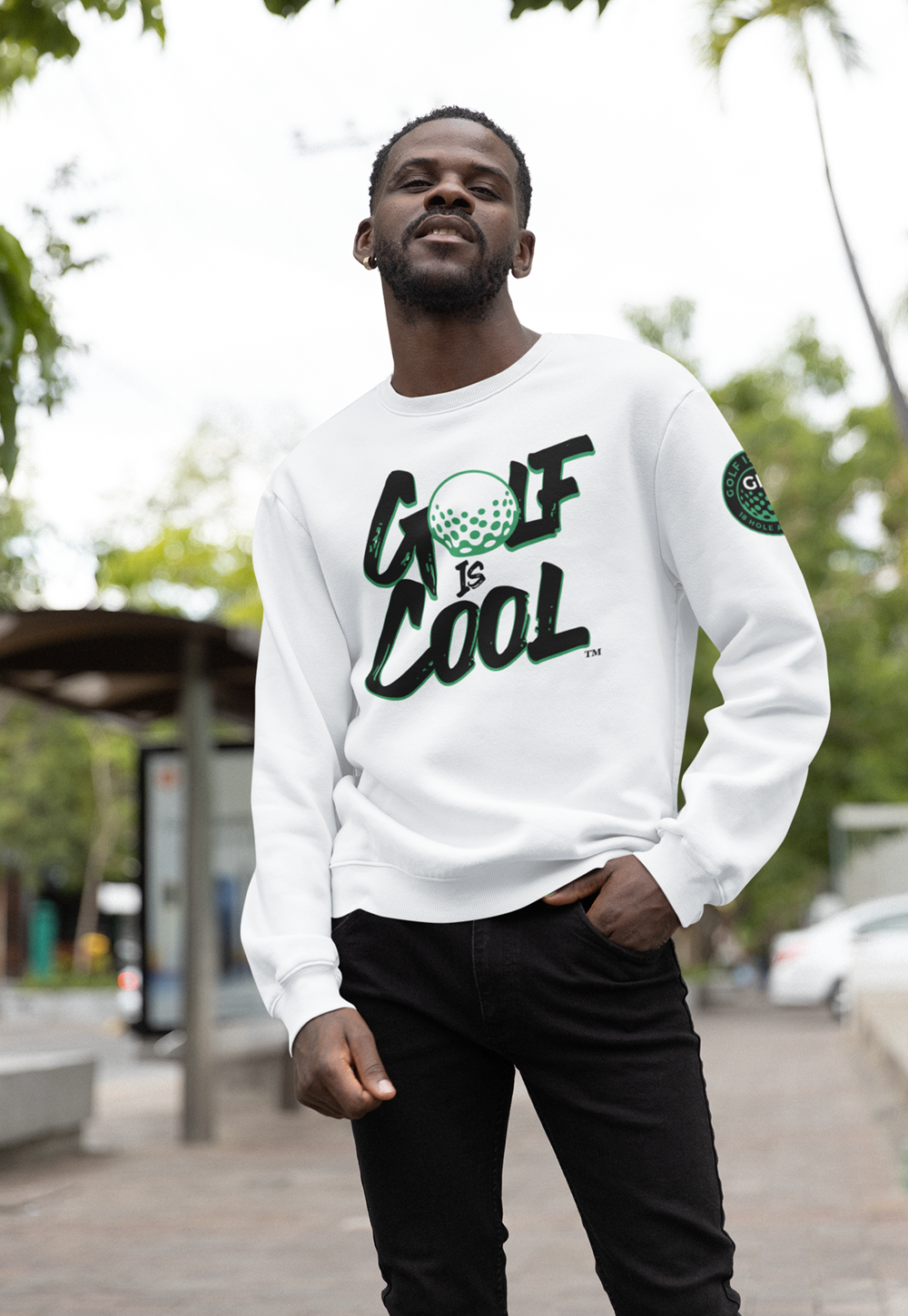 Golf is Cool Black/Green Logo Crewneck