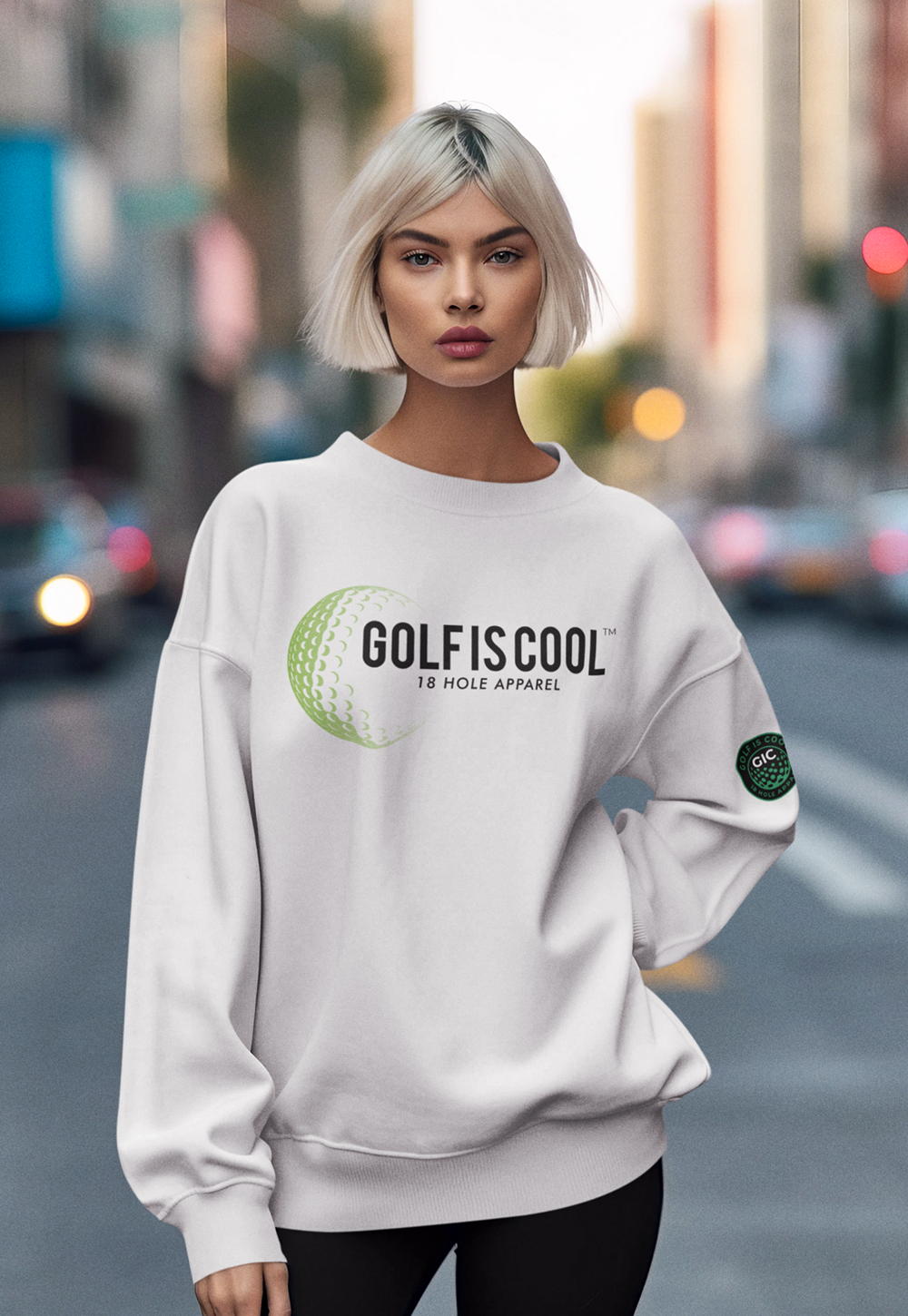 Golf is Cool Black/Green Logo Crewneck